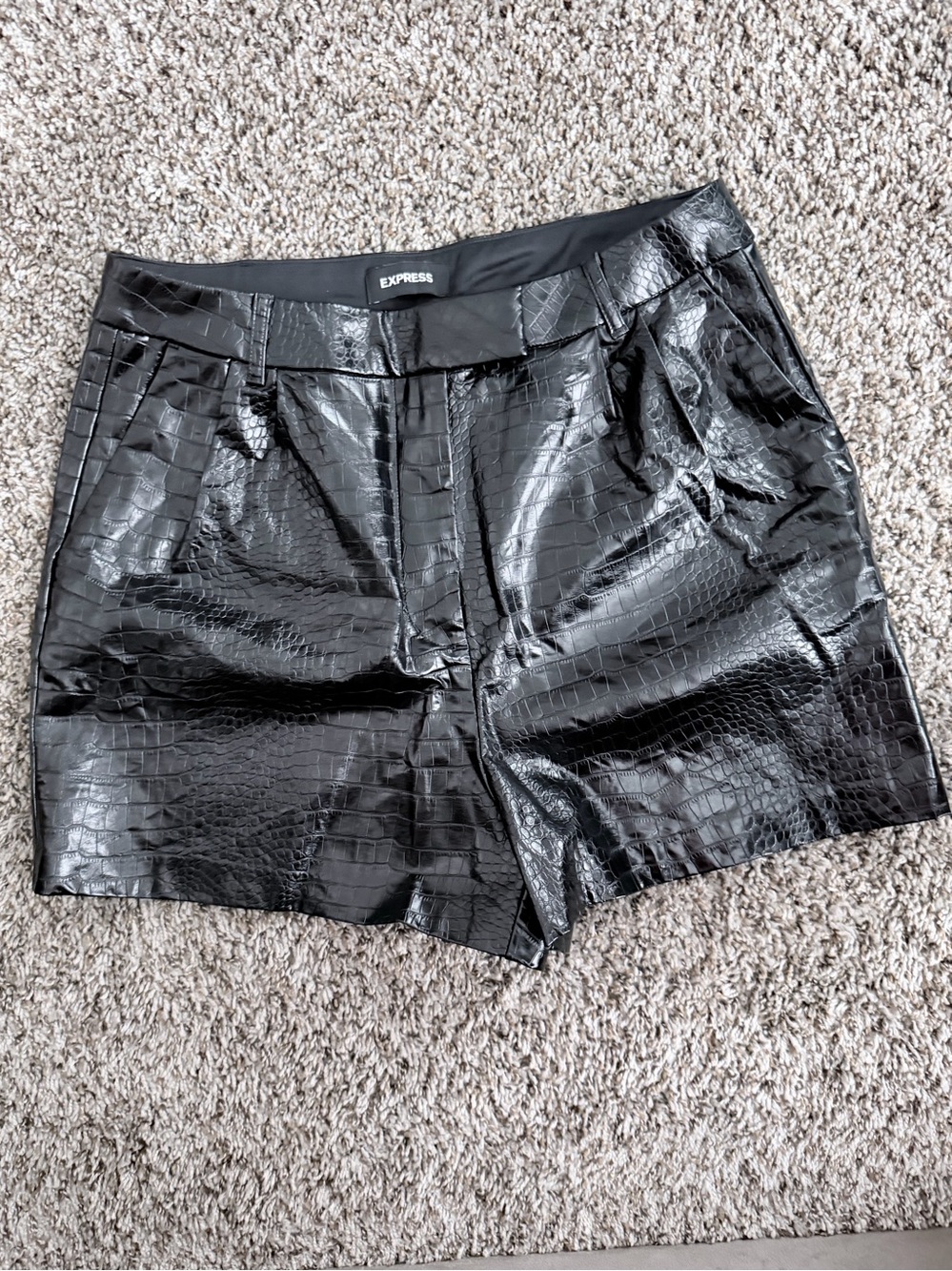 Express Black Faux Croc High-Waist Shorts